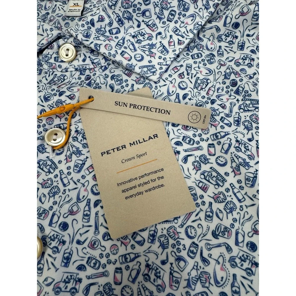 NWT Peter Millar Bar For The Course Cocktail Print Golf Polo Shirt White XL $115 - Picture 3 of 10
